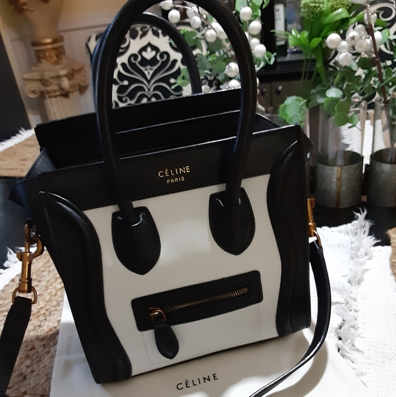 Celine Handbags - Celine nano luggage black white tote purse handbag